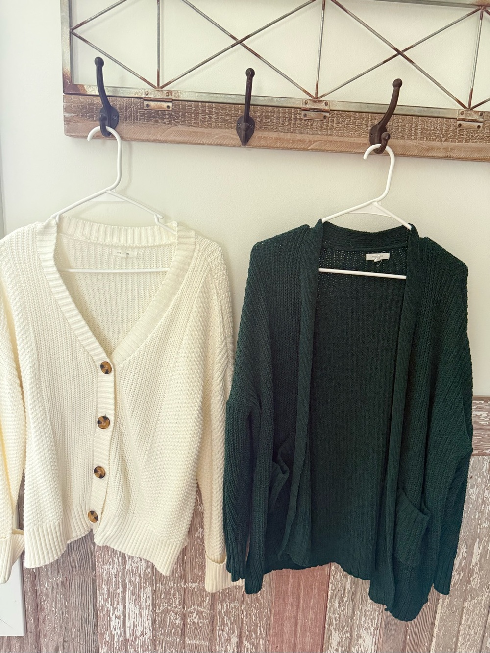 Women’s Maurices Large Lot- Green Open-Front Cardigan & Cream Button Sweater